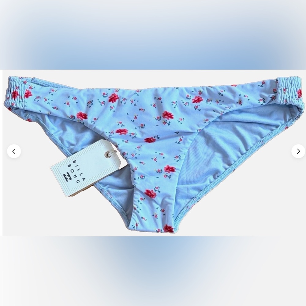 Billabong Bikini Bottom XL NWT Blue Floral Smocked Side Full Coverage Swim